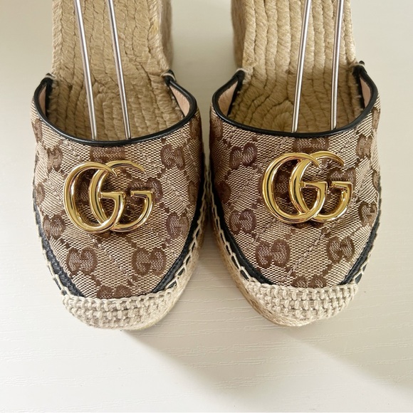 Gucci Marmont GG Matelasse Beige Platform Espadrille Wedges Sandals Size EU 39.5 - Picture 6 of 13